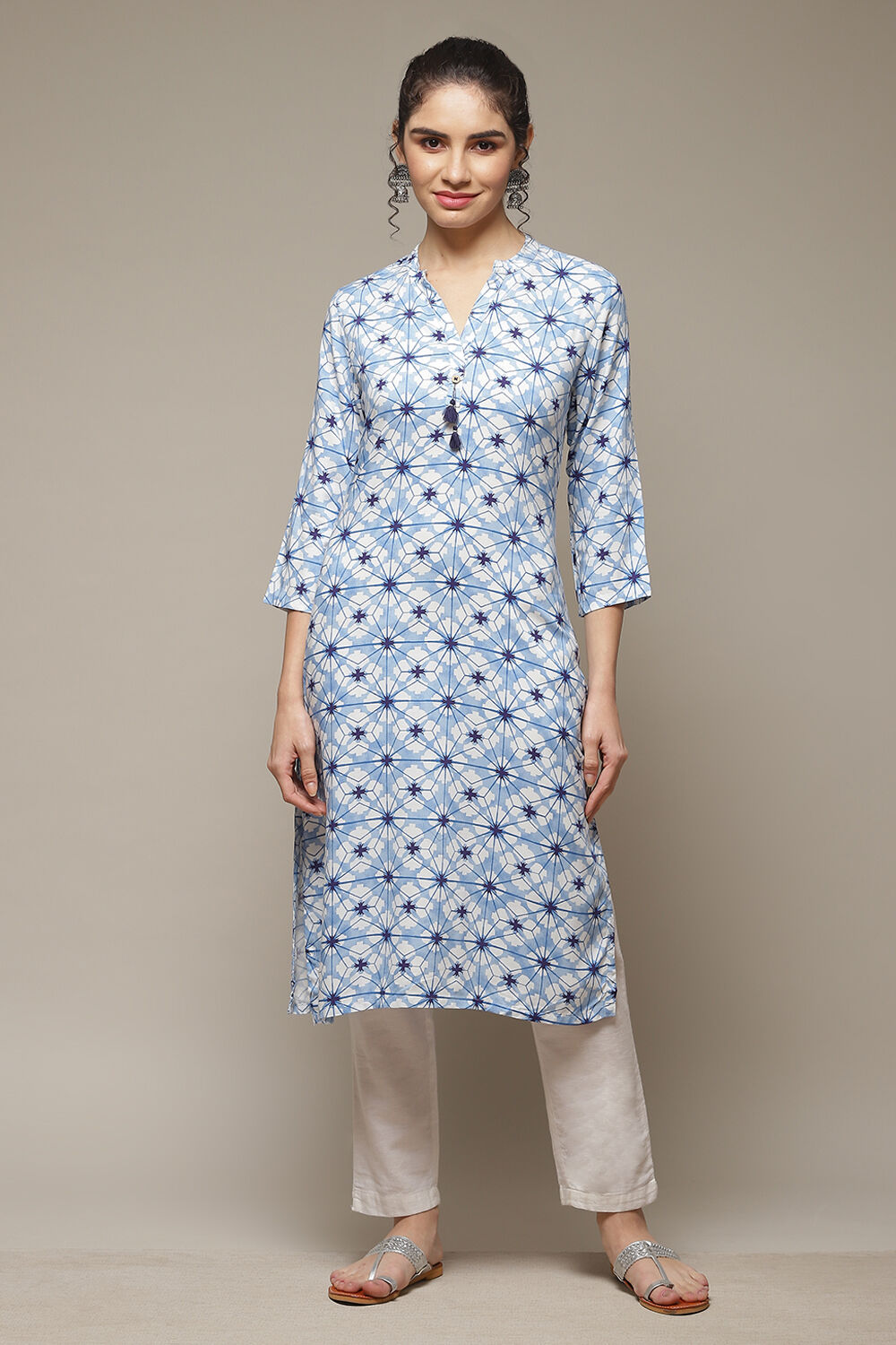 Blue LIVA Straight Kurta image number 1